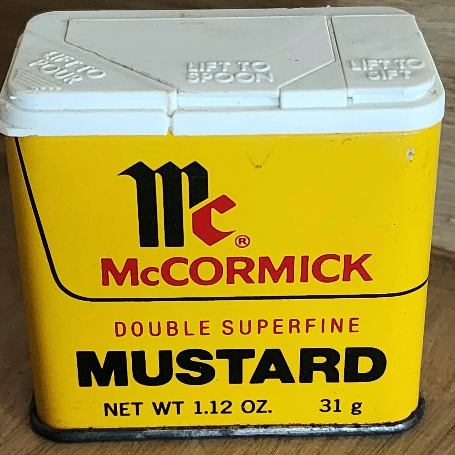 Vintage McCORMICK Mustard Tin Metal  W/ Plastic Top Nice Condition Advertising