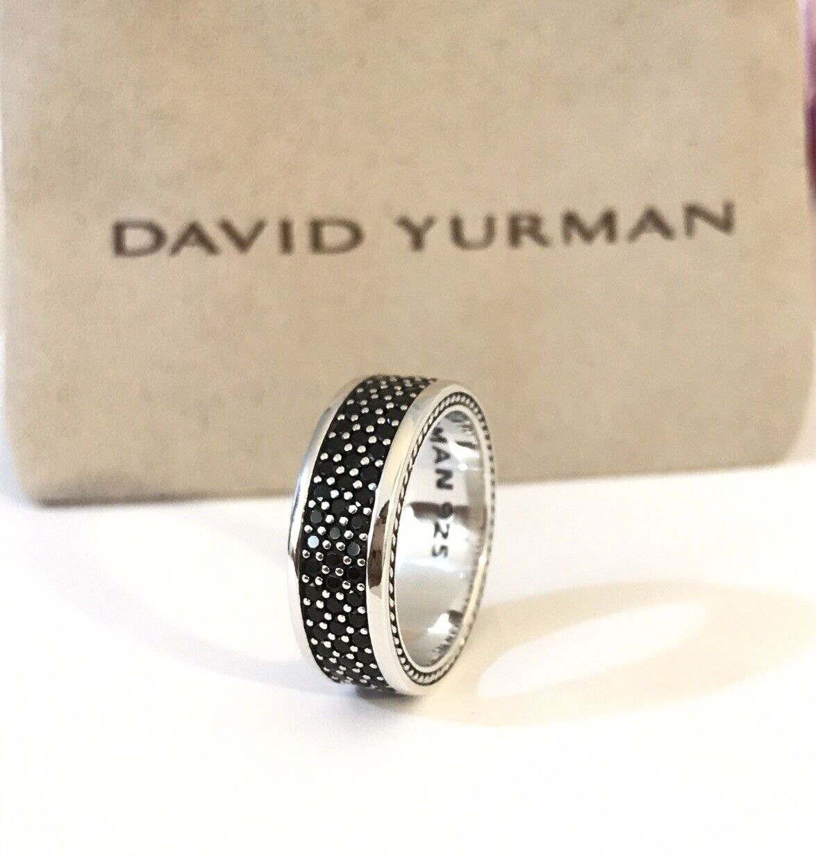 David Yurman Sterling Silver  Streamline 3 Row 1.92ct Black Diamond Ring Size 10