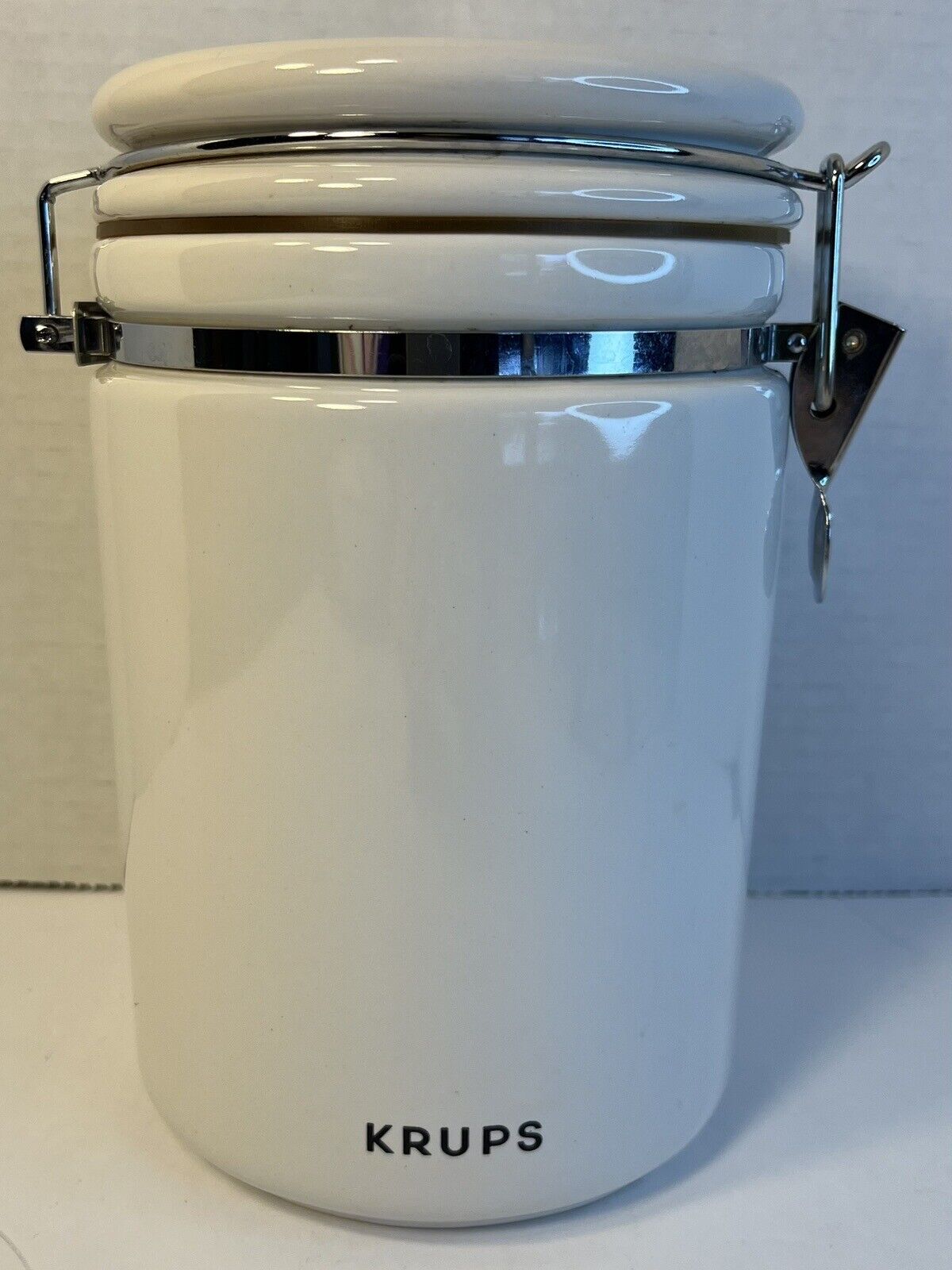 Vintage Krups White Ceramic Coffee Canister Airtight Seal 7\