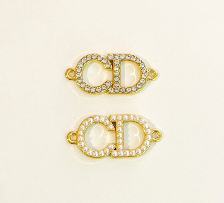 Dior Gold Metal Button Pendant Rhinestone & Pearl CD Zipperpull | Bundle of 2