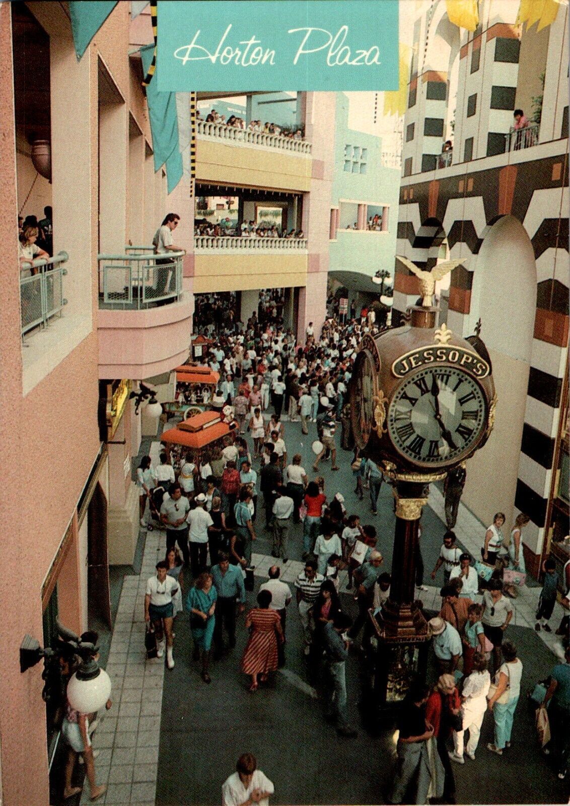 Crowd, Horton Plaza Shopping Mall, San Diego, California CA chrome Postcard