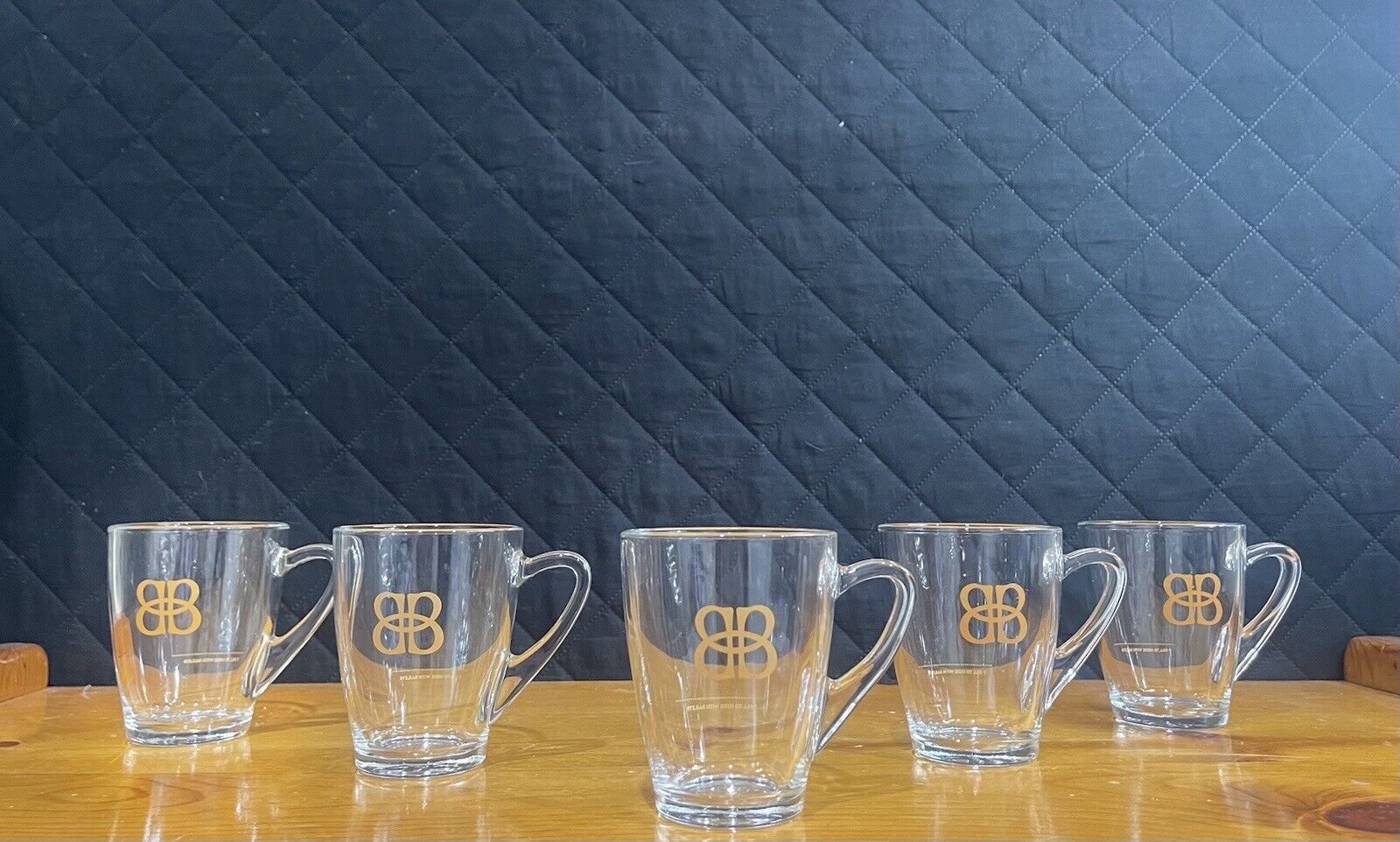 Baileys Original Irish Cream Coffee Mugs Clear Glass Cup Set of 5 Gold Logo Line