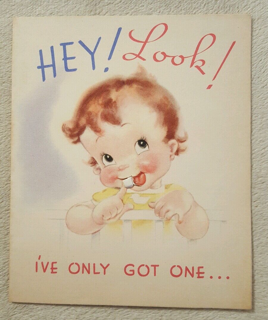 Vintage Rust Craft Greeting Card One Tooth Baby Happy Birthday Collectible