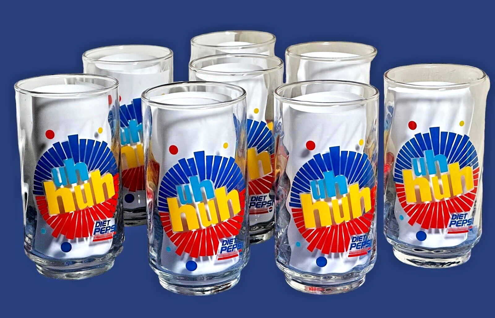 8 DIET PEPSI Glasses You Got The Right One Baby Uh Huh Ray Charles 12-oz c. 1991
