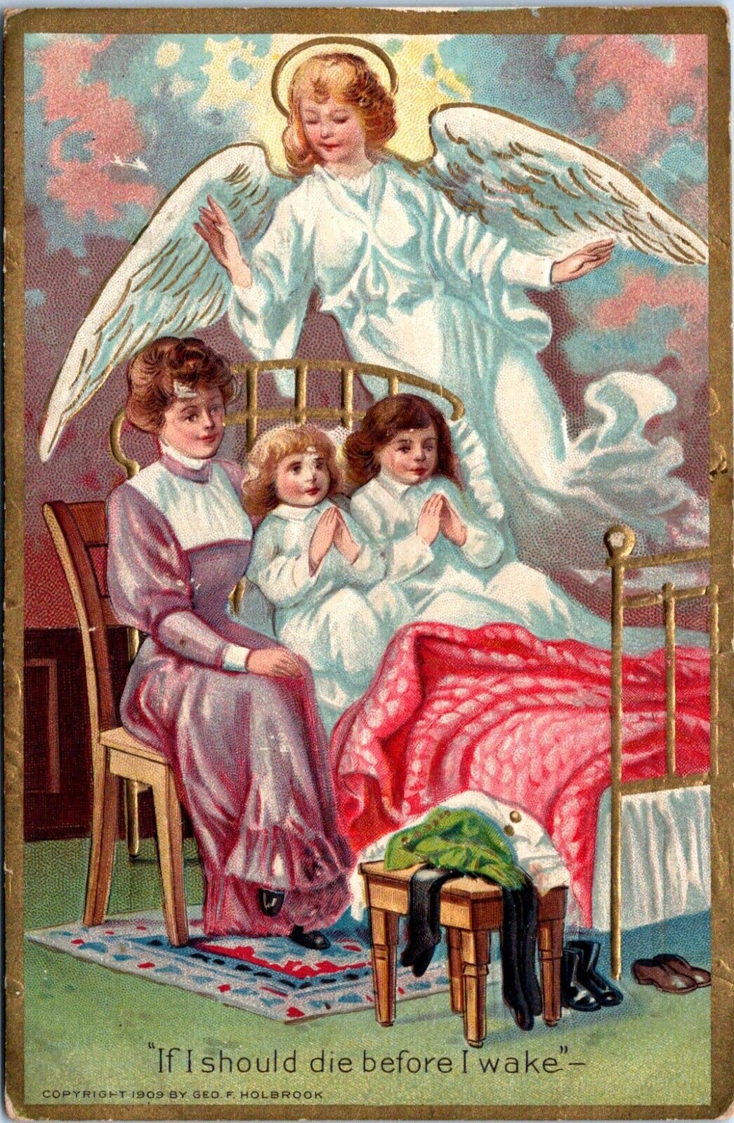 Religious Postcard Praying Children Angel If I Should Die Before I Wake 1909 PT