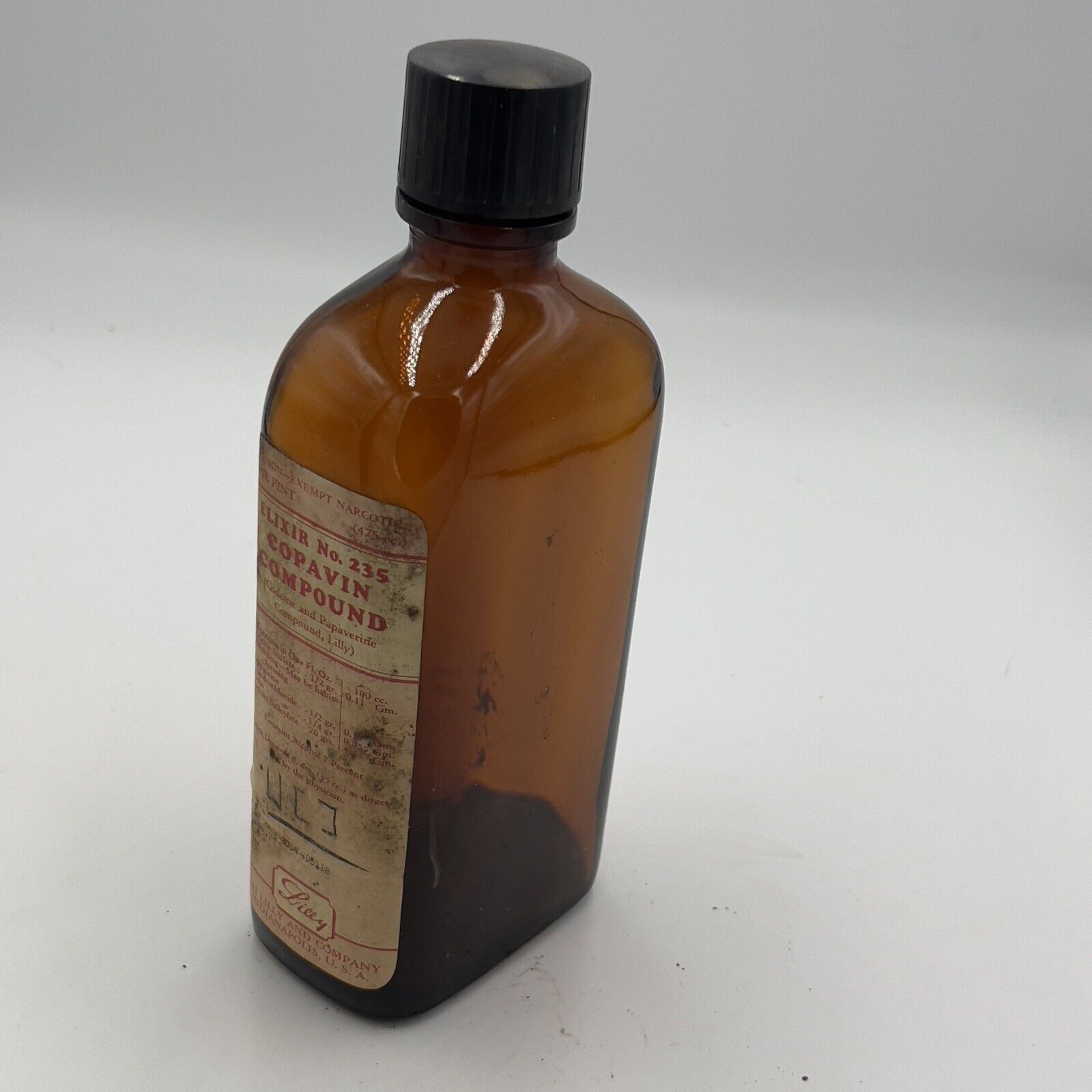 1930's Vintage Elixir 235 COPAVIN Empty Bottle Narcotic Codeine Lilly