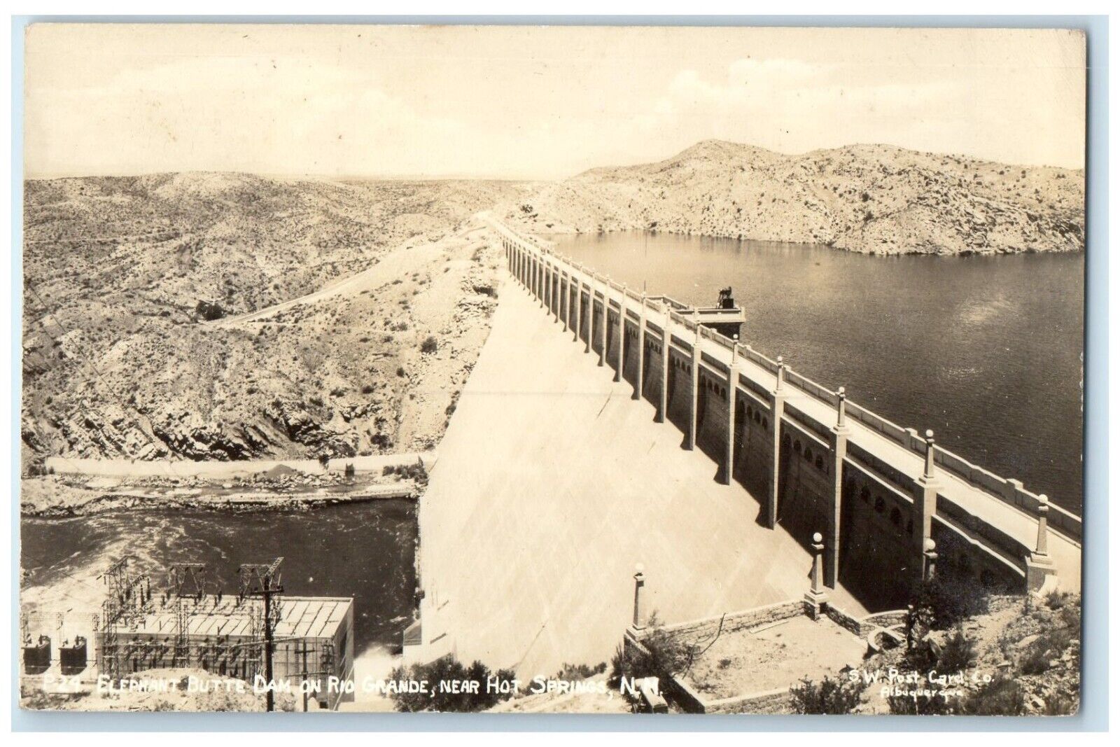 c1940's Elephant Butte Dam On Rio Grande Near Hot Spring NM RPPC Photo Postcard