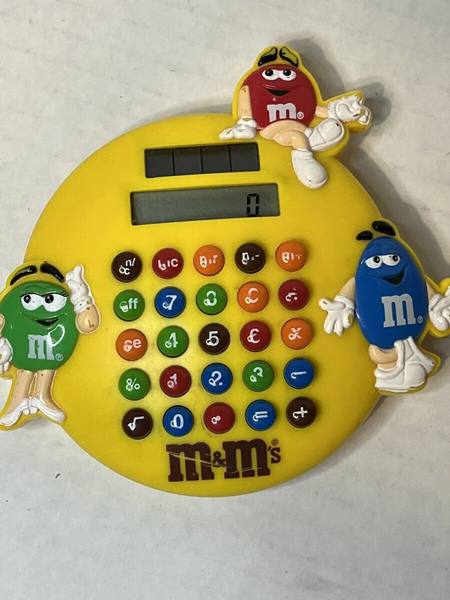 Vintage 1999 M&M\'s Calculator Yellow Round Electronic Solar TESTED & WORKS