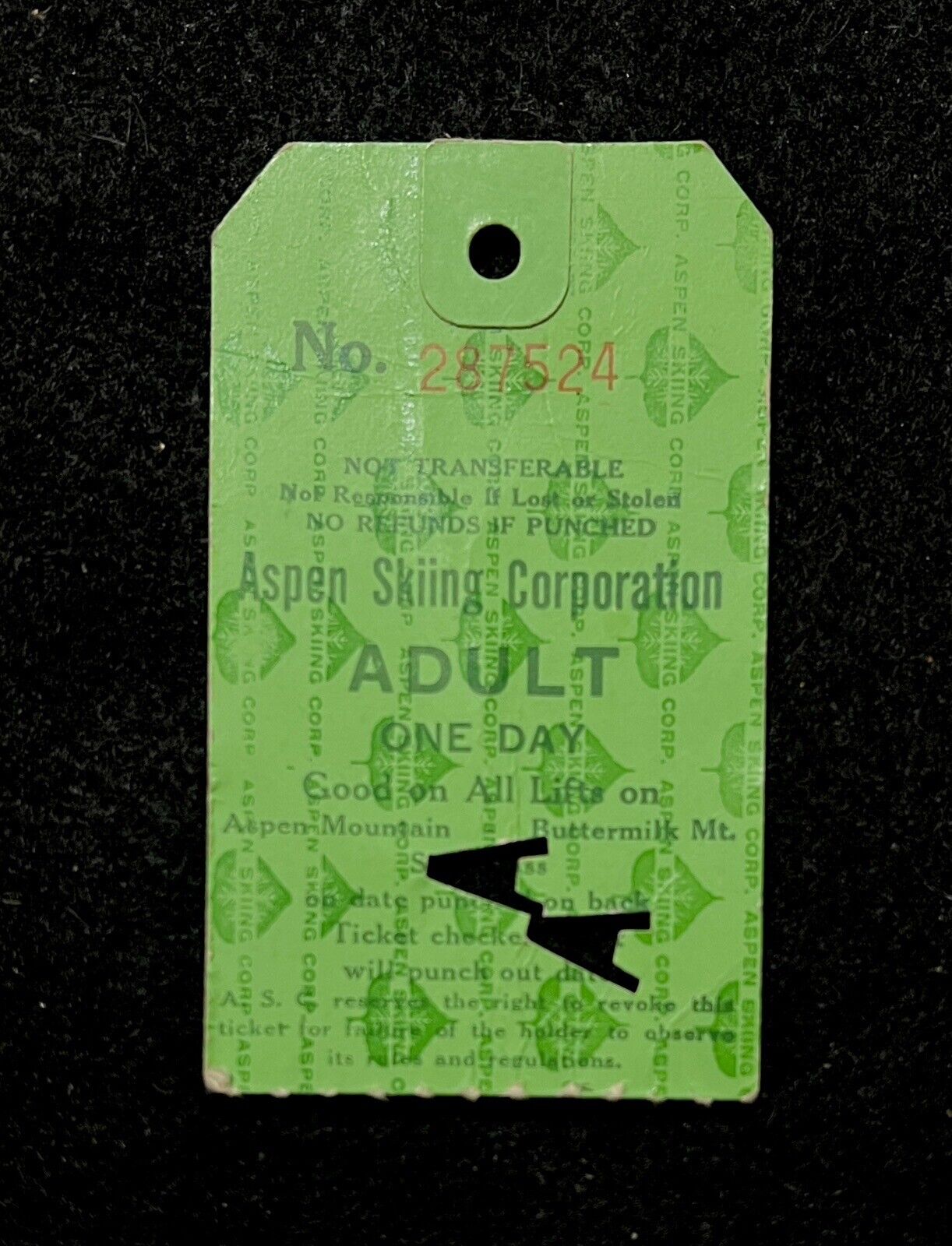 ASPEN Vintage Late 1960’s- 1970’s Ski Run Lift Ticket COLORADO Travel Souvenir