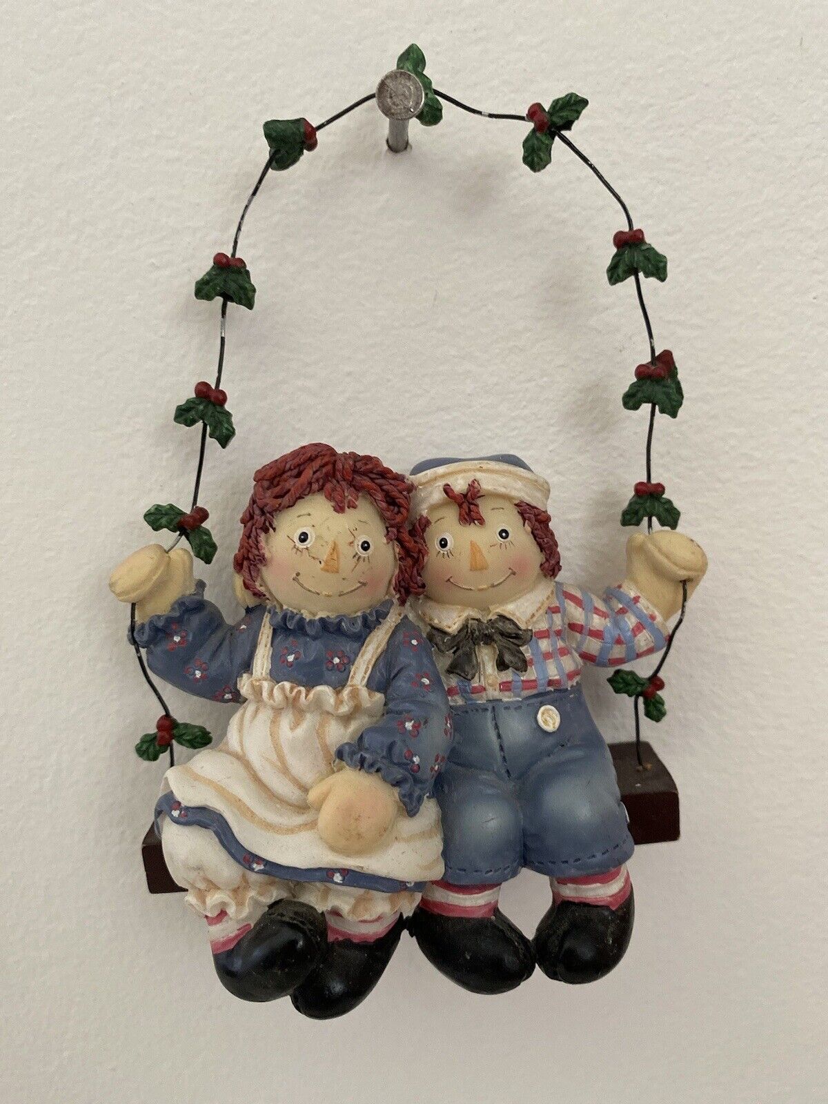 Kurt Adler Raggedy Ann & Andy Christmas Swing Ornament Vtg 2002 Simon Schuster
