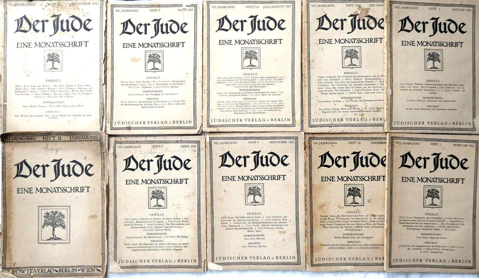 Der Jude (The Jew) A monthly magazine in German, 1919-1924, 9 issues 1919 Berlin