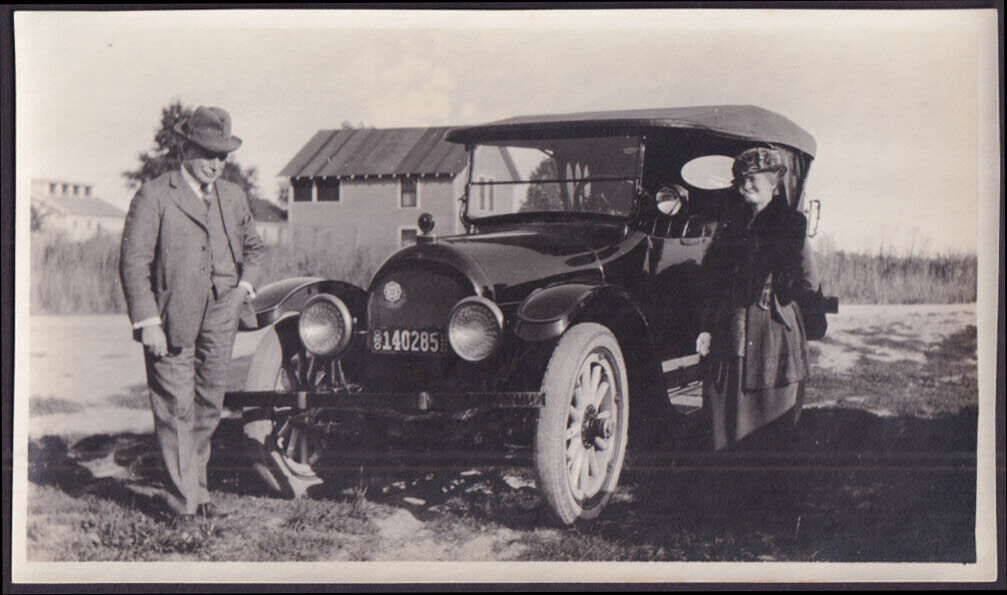 c 1919 KisselKar Touring w/ elderly couple 1920 OH plate 140285 vernacular photo