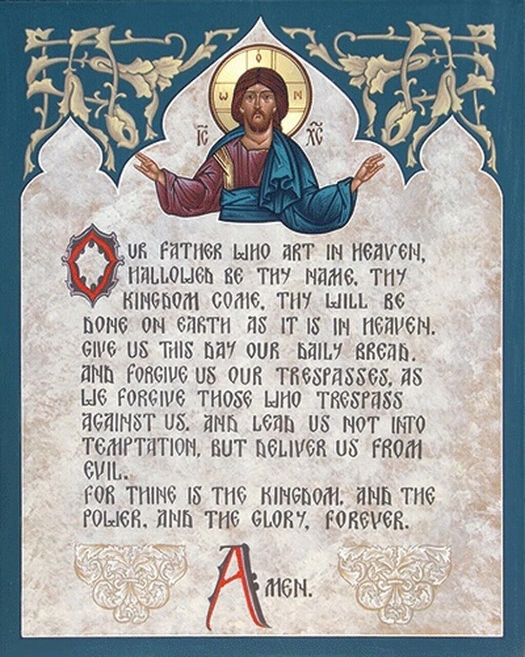 Orthodox Icon- Illuminated Lord’s Prayer with Christ 8\