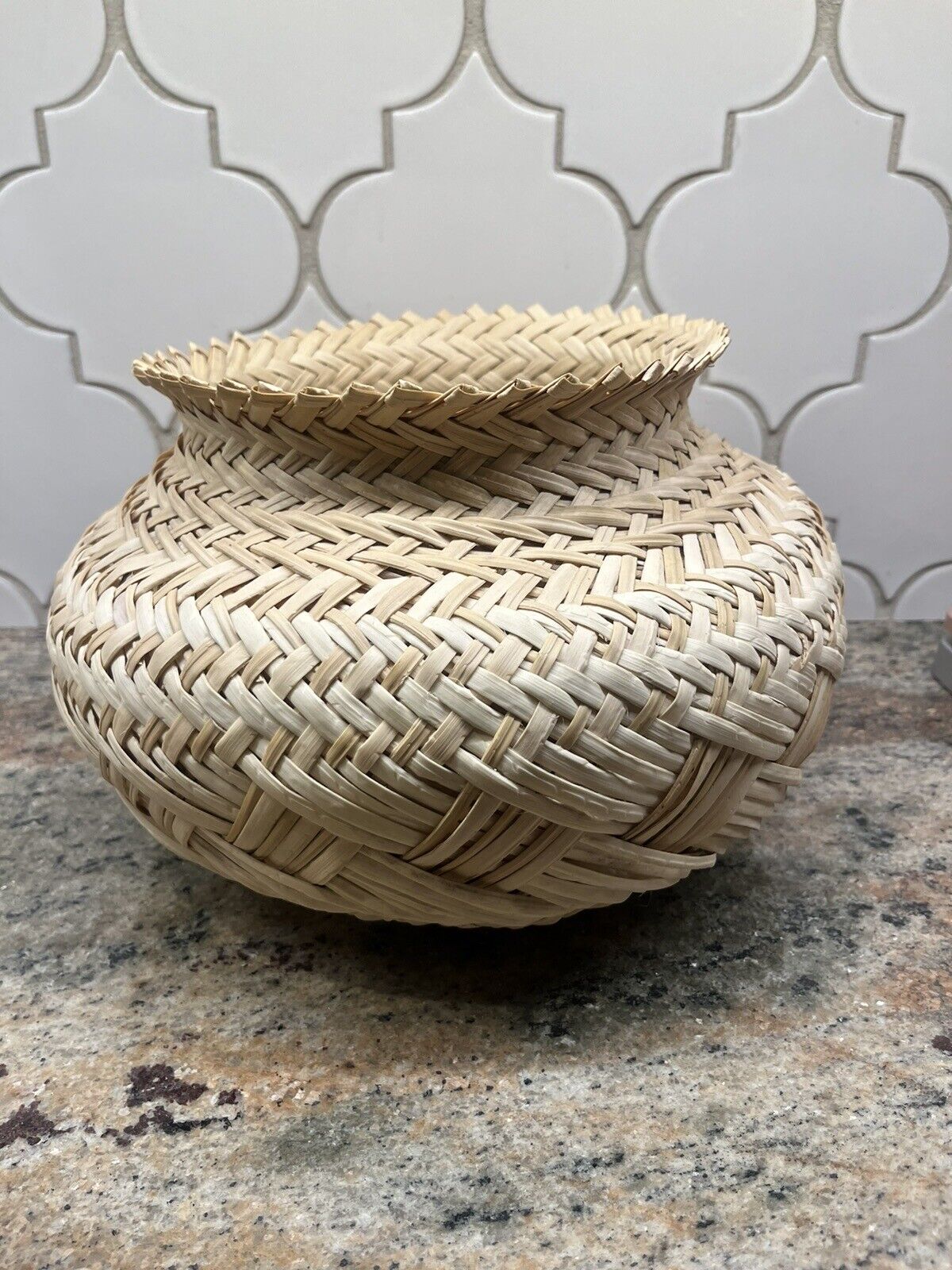 Hand Woven Natural Fiber Palm Fronds Basket