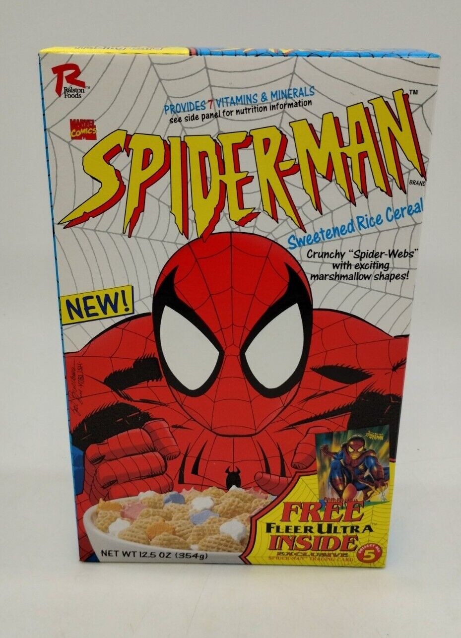1995 Ralston Marvel Spider-Man Cereal 12.5 oz Full Box Sealed 2 FLEER CARDS