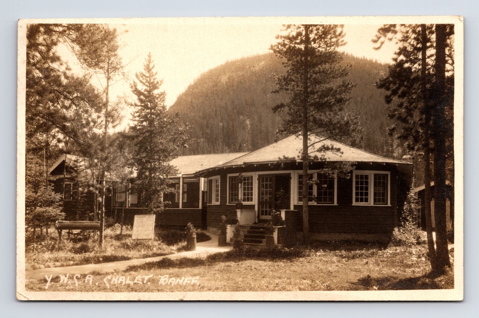 RPPC 1930 YWCA Chalet Round House Byron Harmon Banff Alberta Real Photo Postcard