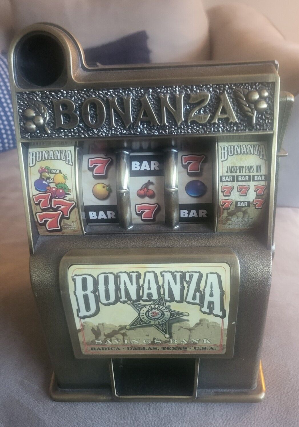 Vintage Bonanza Toy Slot Machine Style Coin Bank Money Bank