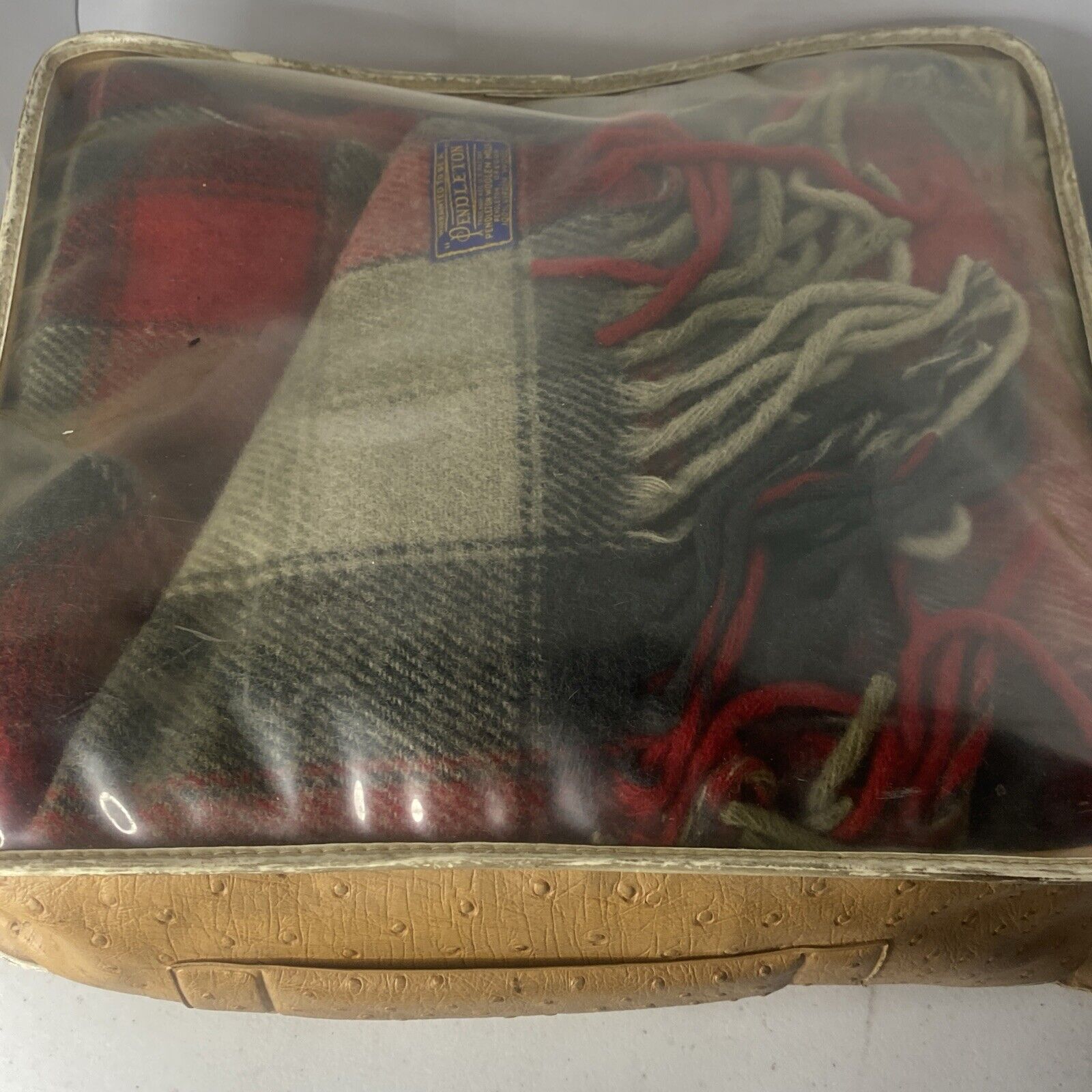 Vintage Wool Plaid Blanket Pendleton USA Robe in a Bag Zippered Case