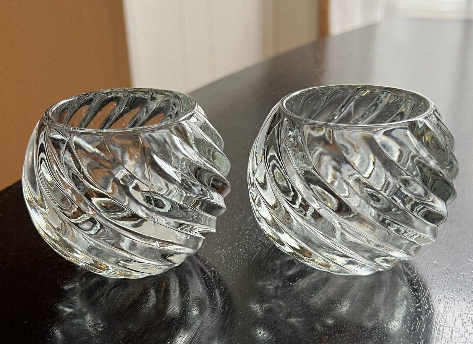 Set of 2 -PartyLite Illusions Swirl Glass Votive Tealight Candle Holders - USA