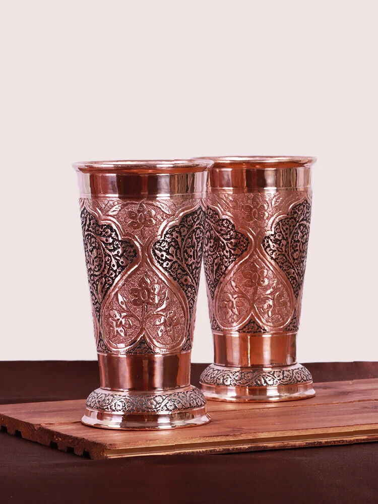 Kandhari Copper Craft Glass Hand Engraved Kashmiri Artisanal Piece Full Nakkashi