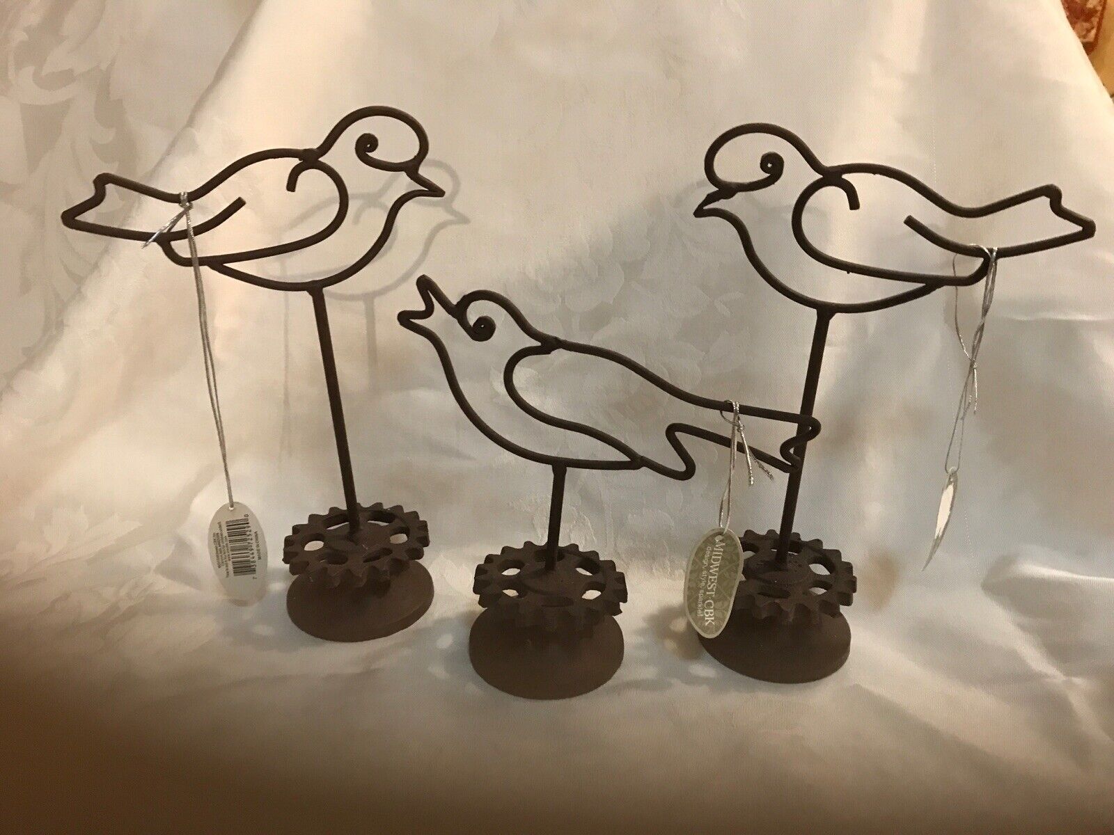 Rustic 3 Metal Birds With Gear Base Midwest CBK New With Tags