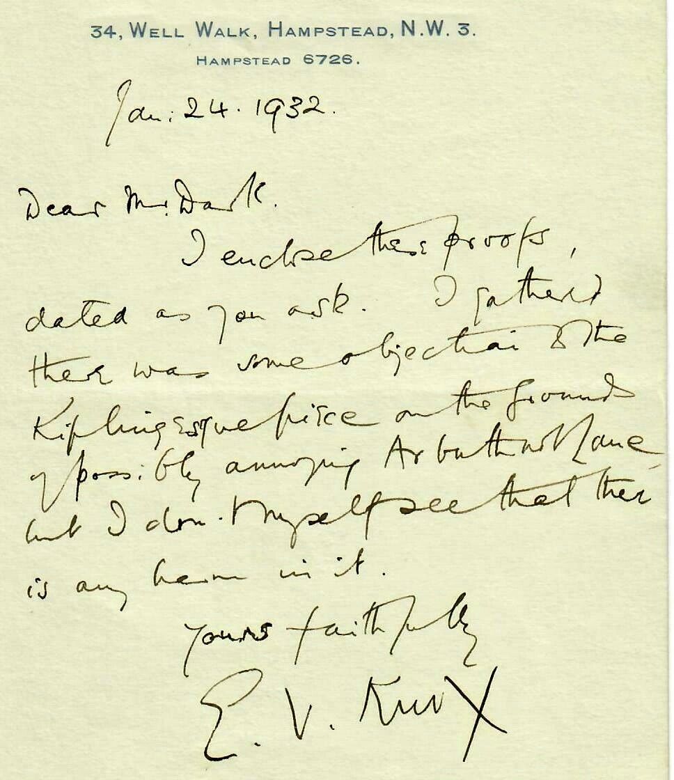 RARE “Punch Magazine” EV Knox (EVOE) Hand Written Letter Dated 1932