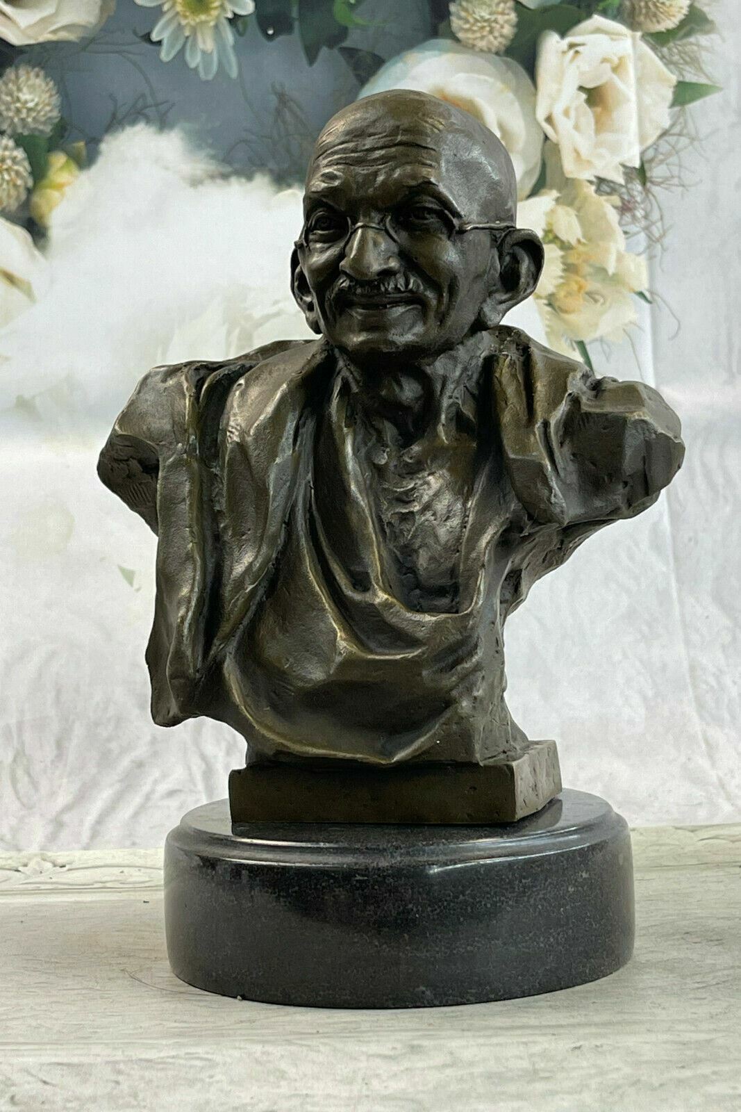INTERESTING LATE 20TH CENTURY WELL CAST SIGNED BRONZE STUDY OF GANDHI SCULPTURE