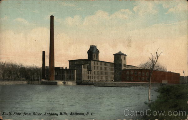 South Side from River,Anthony Mills,RI Kent County Rhode Island Postcard Vintage