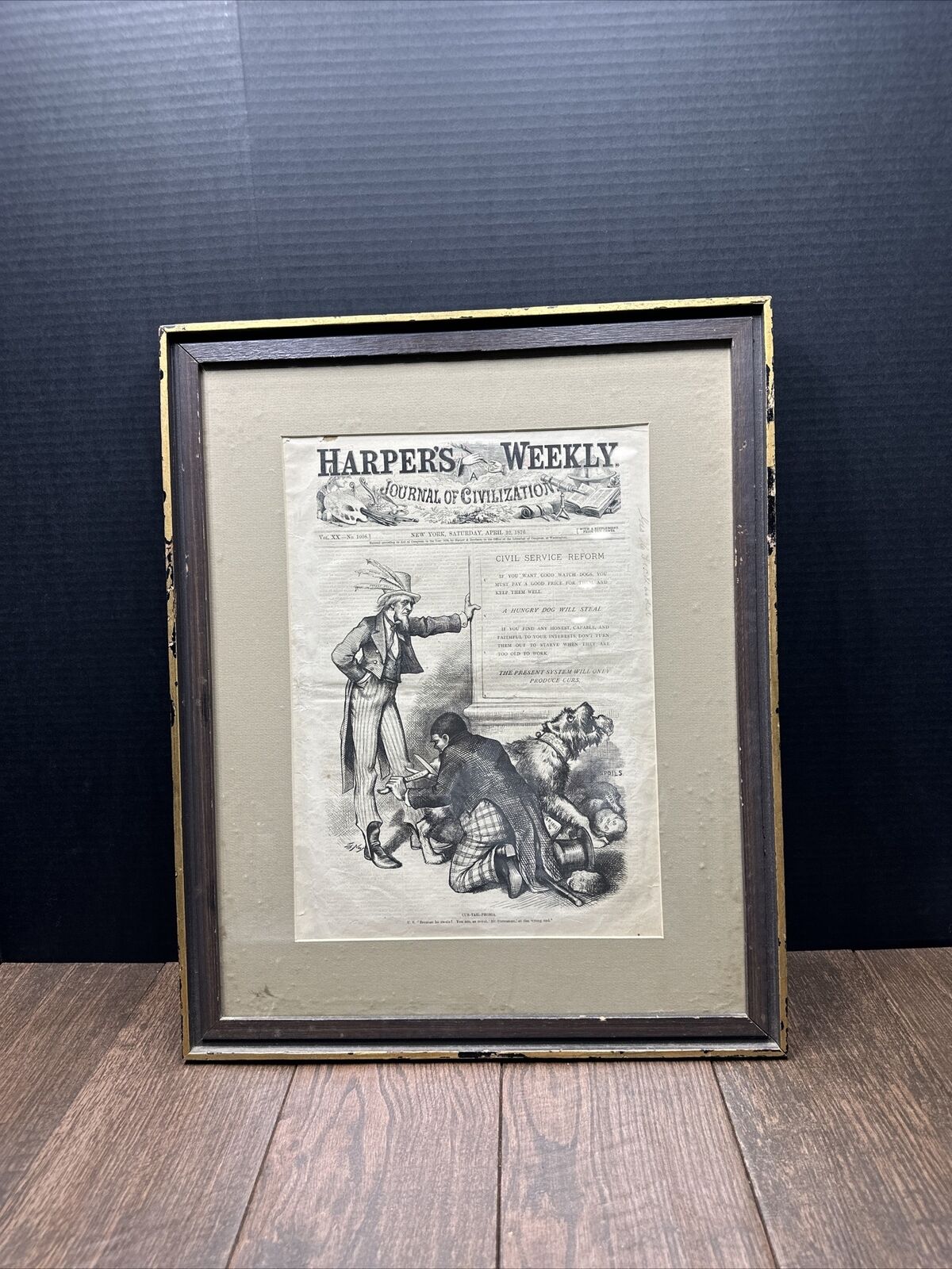 Original Harper's Weekly Cover Circa 1876 Civil Service Reform Custom Framed