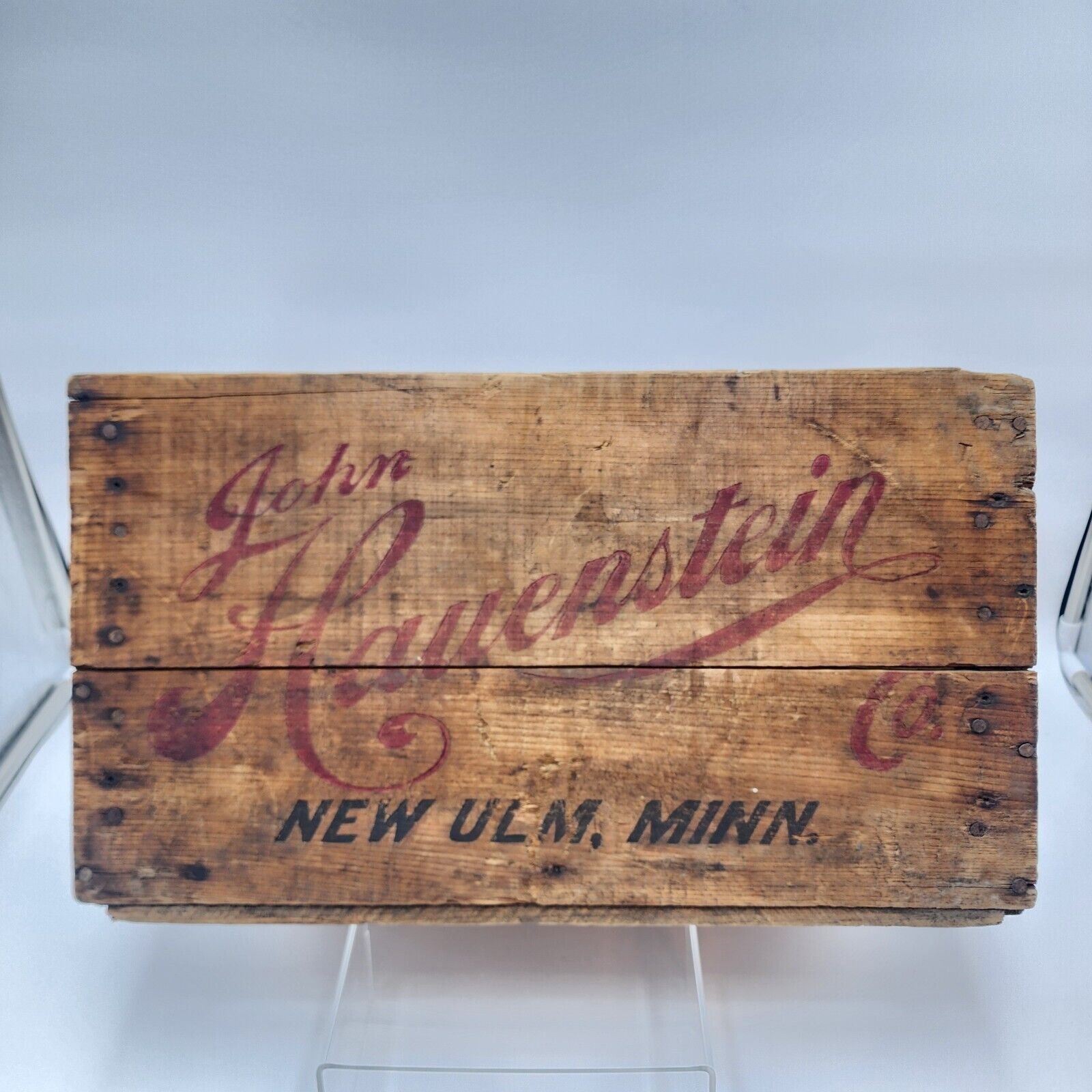 Antique John Hauenstein Beer Soda Wooden Wood Case Rare Signature Only New Ulm