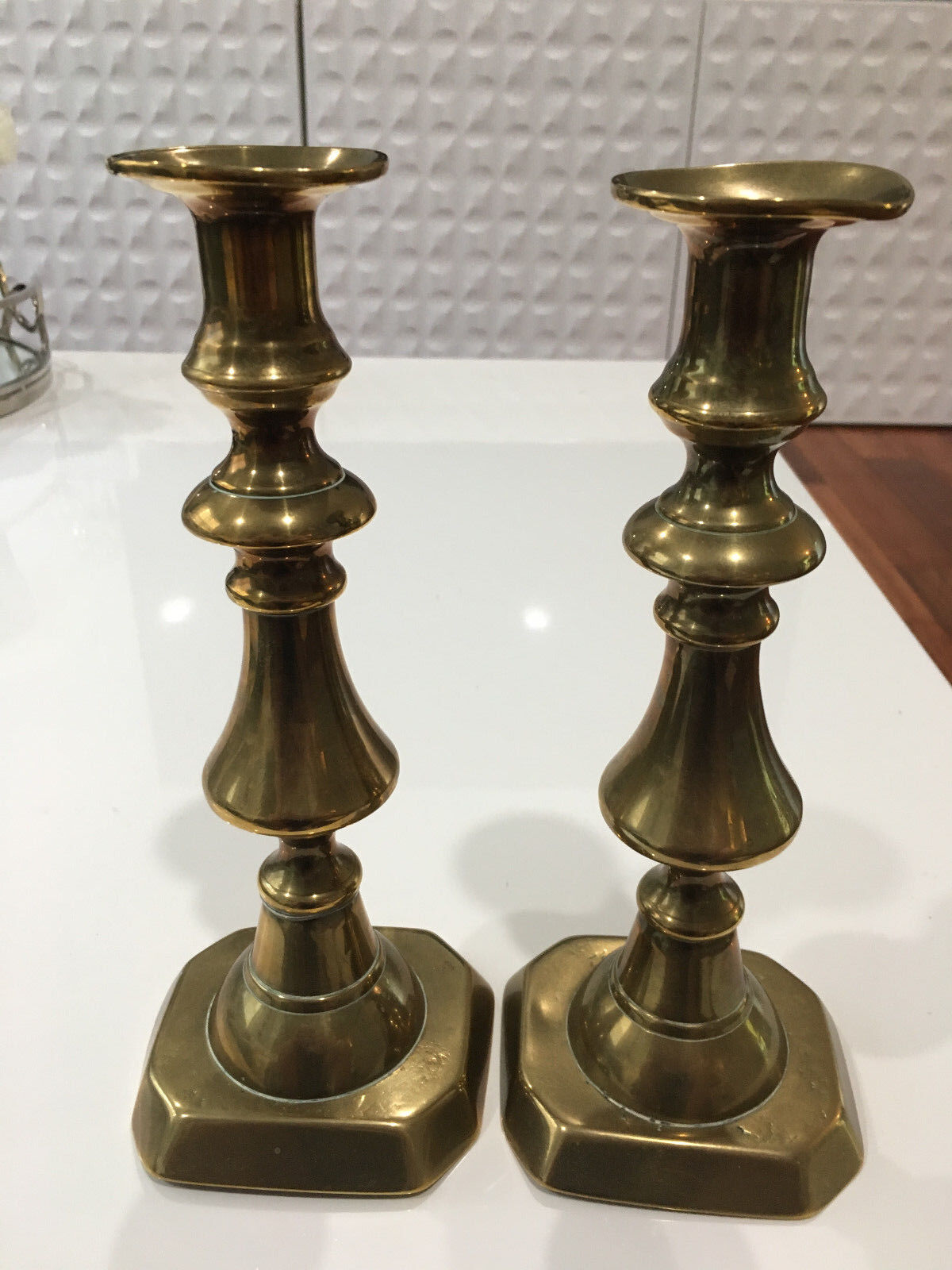 Antique 19th Century or Earlier Pair of Brass Candlesticks Candle Holders