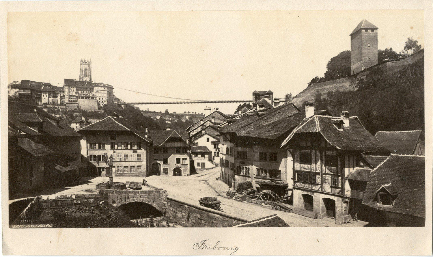 Switzerland, Freiburg vintage albumen print.  12x26 Albumin Print Circa 18