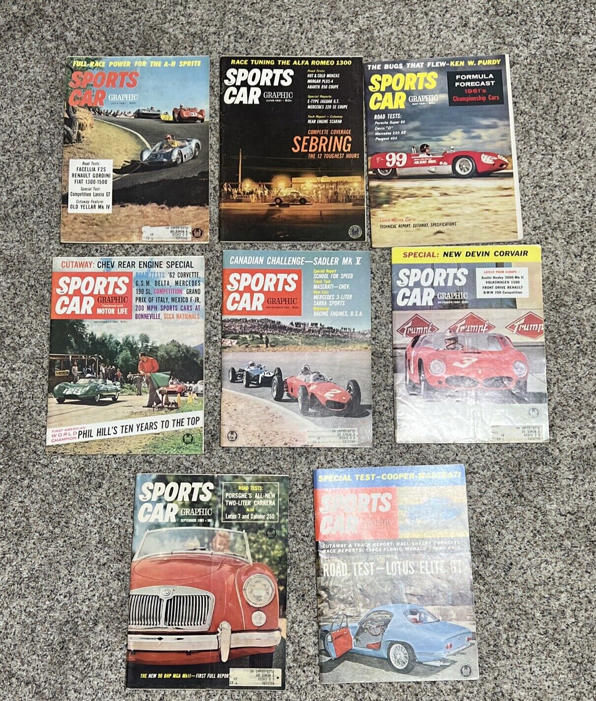 1961 LOT of 8 Sports Car Graphic Motor Magazine  Racing Stock Auto Sprints Indy