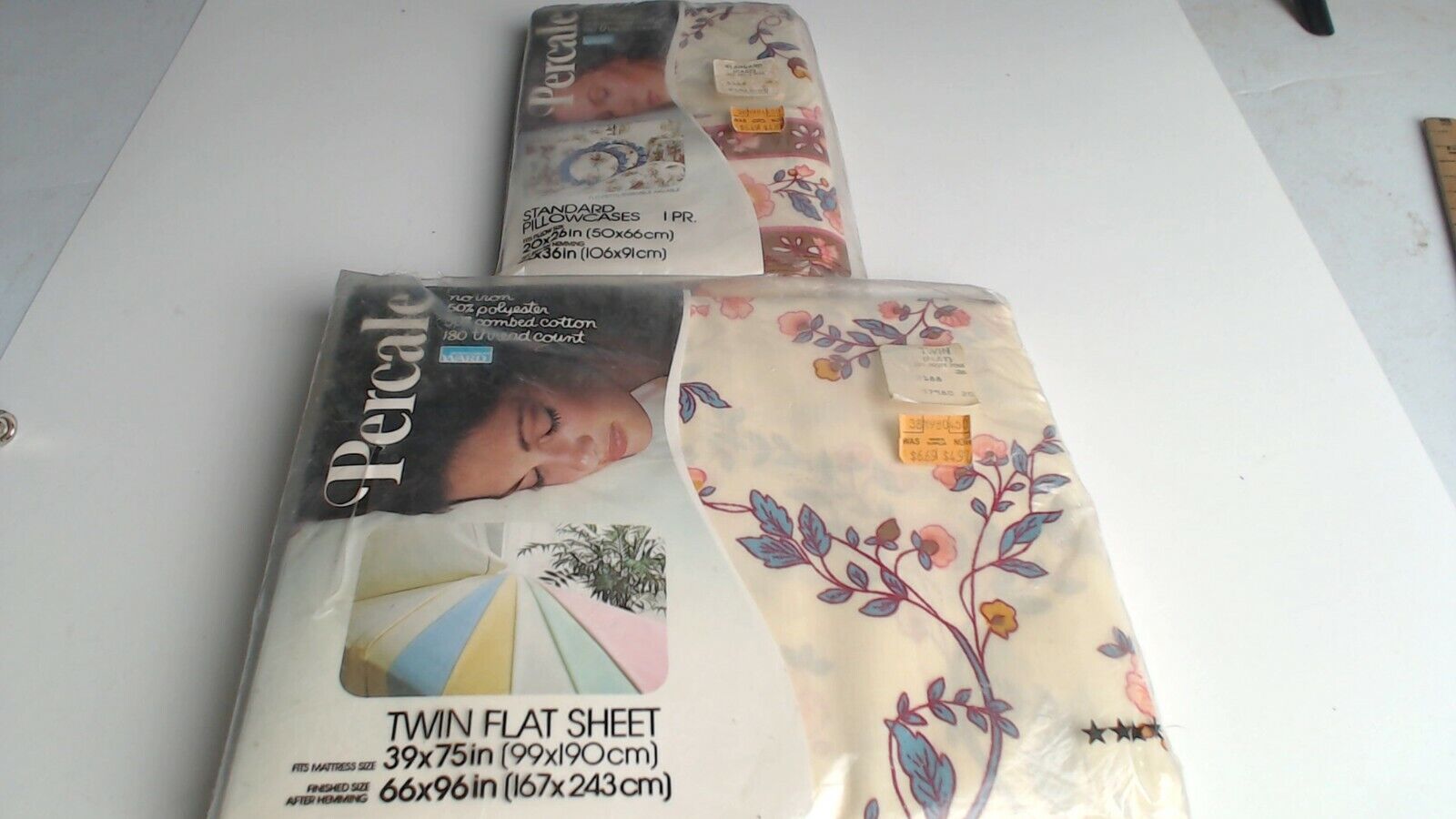 Vtg Montgomery Ward FLORAL Percale Twin flat sheet & PILLOW CASES NOS 