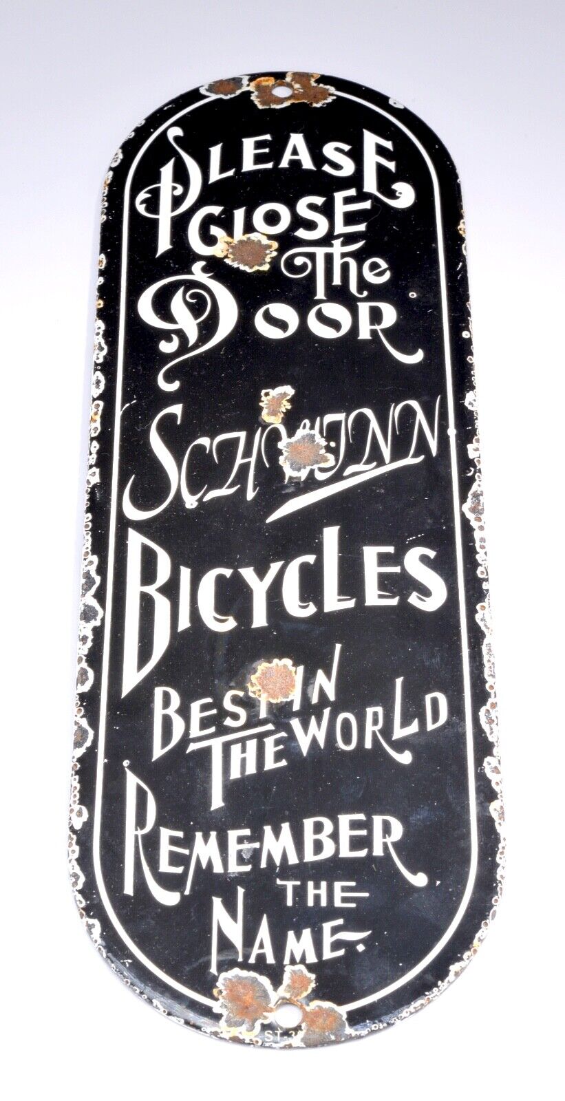 Vintage 12” Schwinn Bicycle Door Palm Push Porcelain Advertising Sign