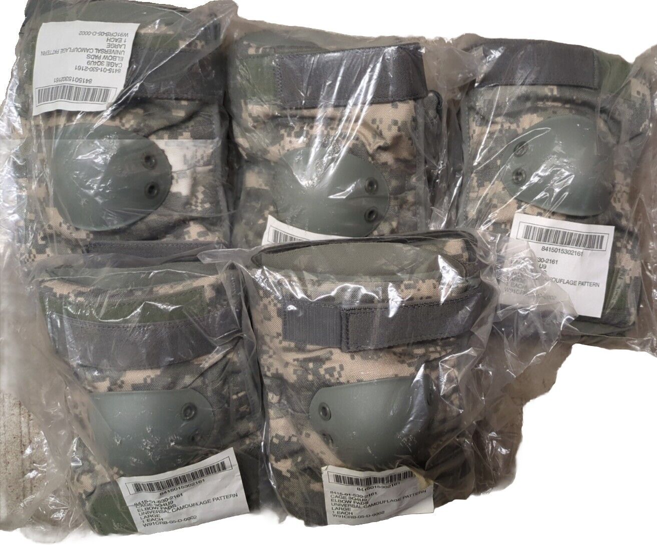 5 Pairs Large Elbow Pads MILITARY Universal Camouflage Pattern 8415-01-530-2161