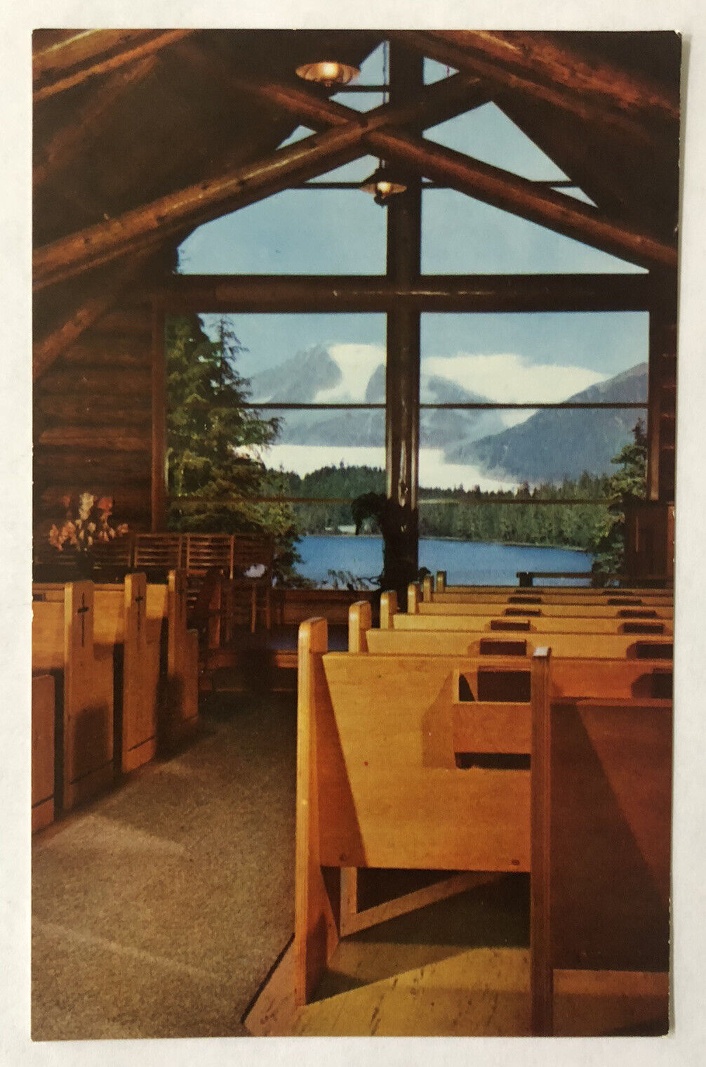 Chapel by the Lake, Auke Bay Alaska, AK with Mendenhall Glacier VTG Postcard