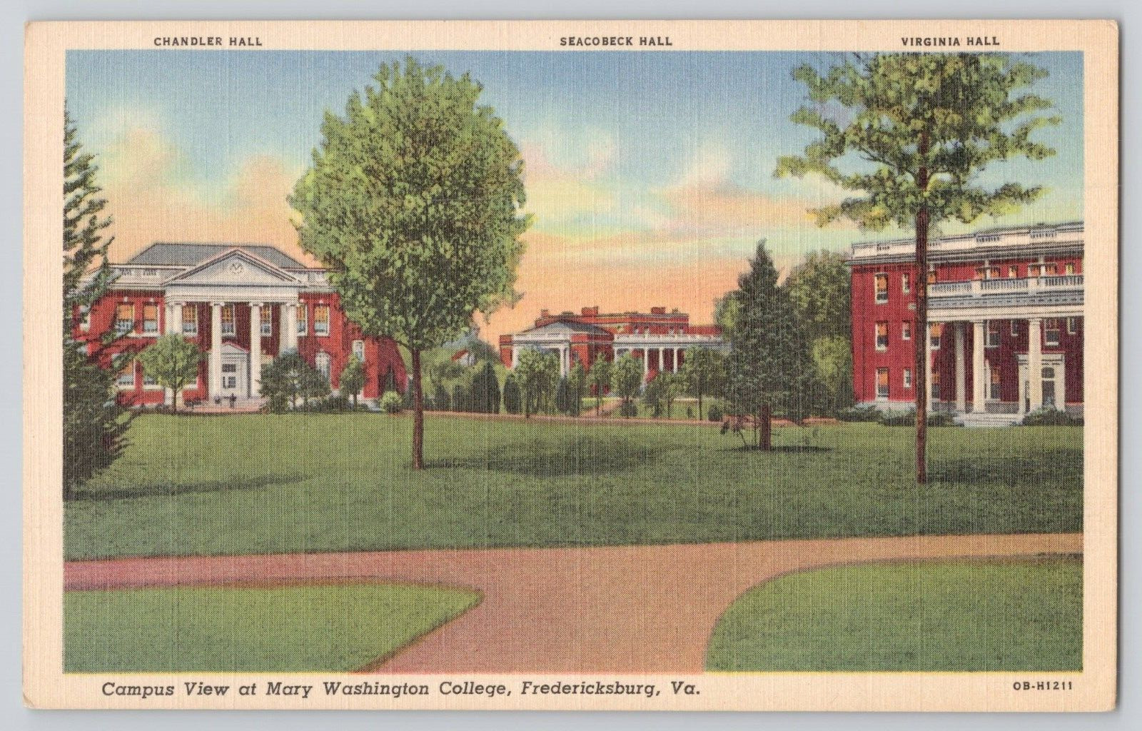 Postcard Campus View Mary Washington College, Fredericksburg, VA