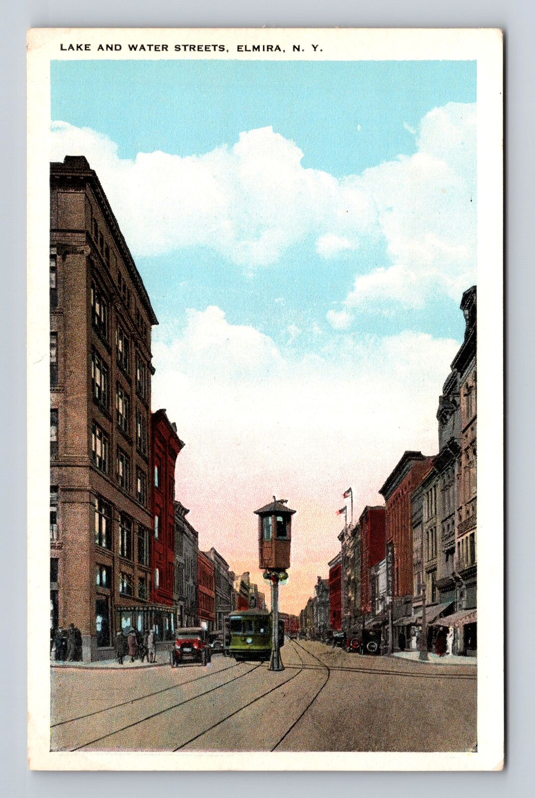 Elmira NY-New York, Lake and Water Streets, Antique Vintage Souvenir Postcard