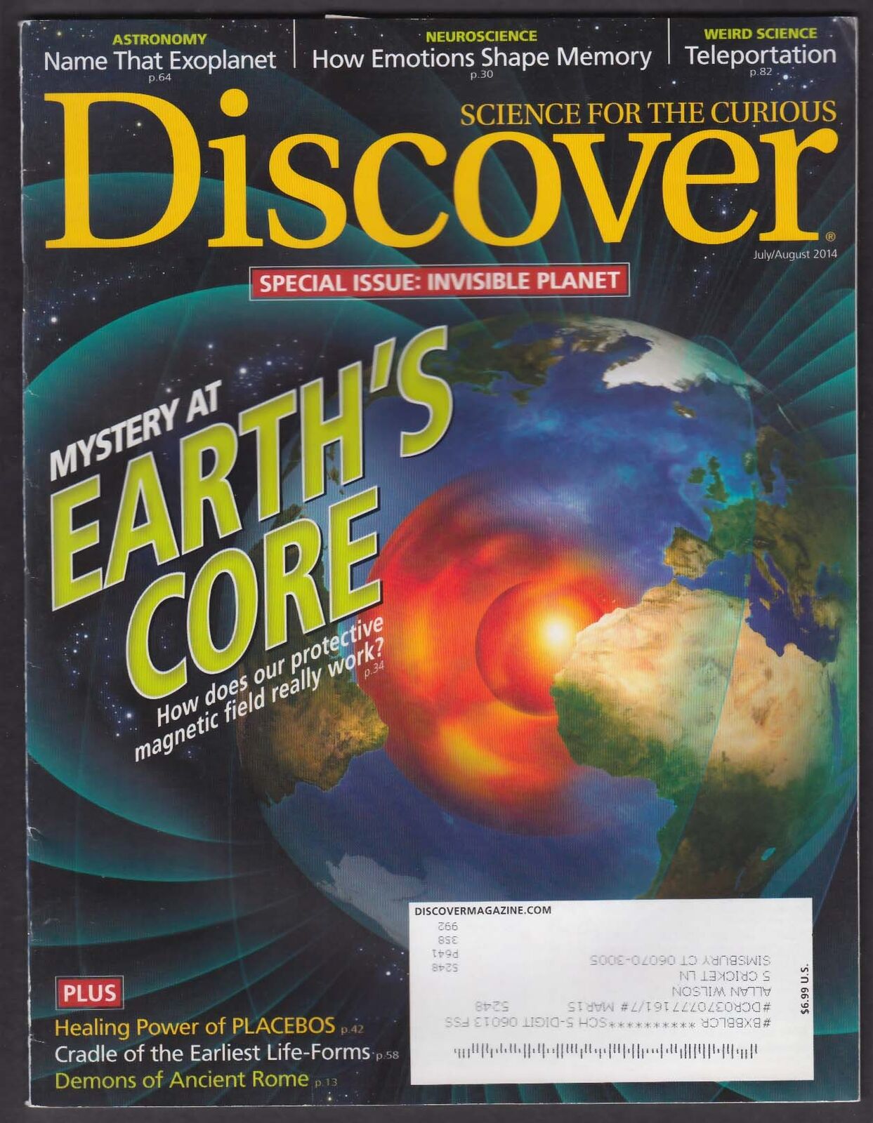 DISCOVER Earth's Core; exoplanets; teleportation, Ancient Rome demons 7-8 2014