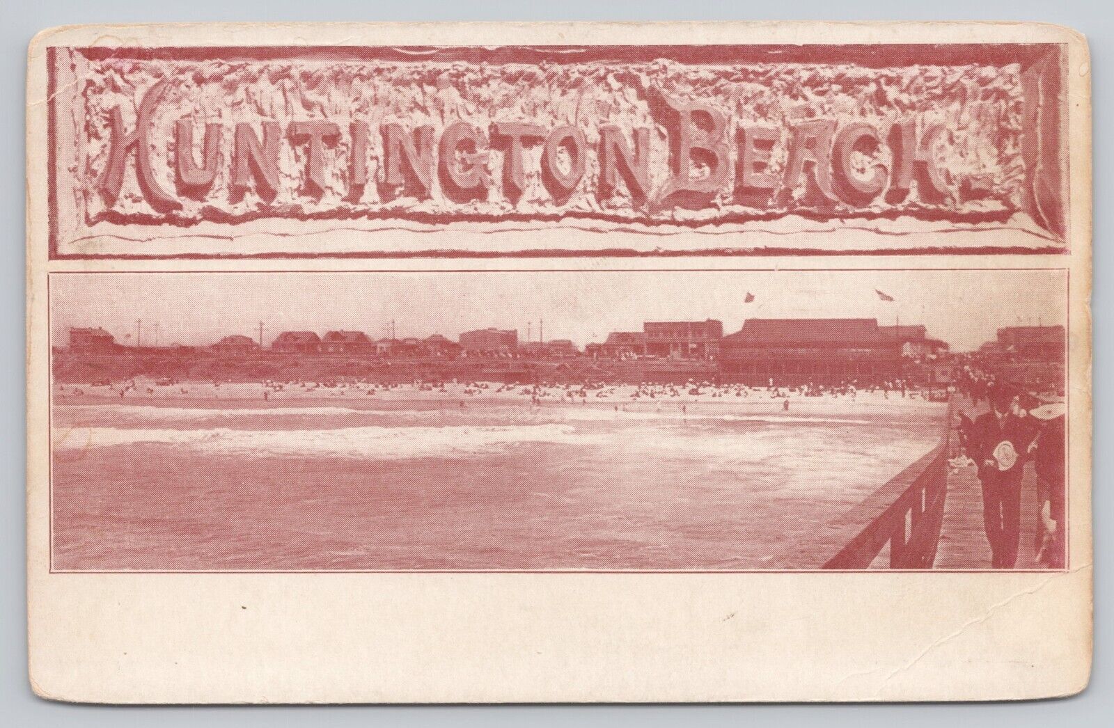 Huntington Beach California, Panoramic View from Pier SCARCE, Vintage Postcard