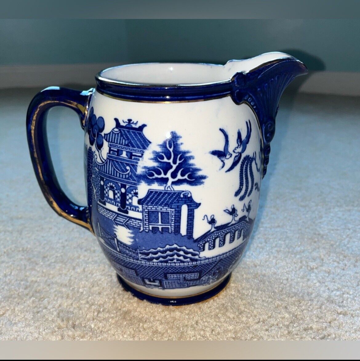 Antique Royal Doulton England Blue Willow 6” Ewer-Pitcher - No Chips Or Cracks
