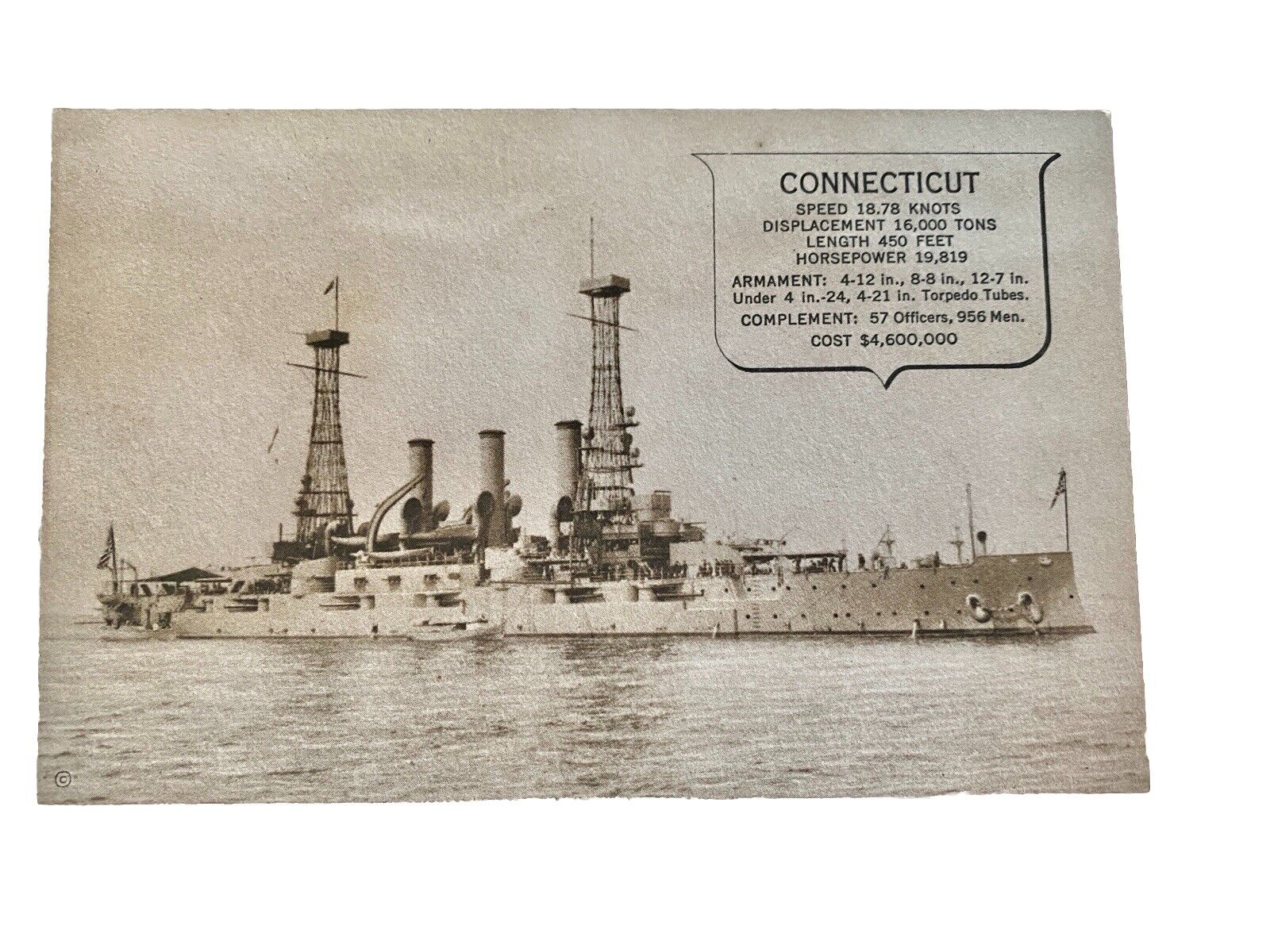 Vintage Connecticut Postcard Battleship Series No. 1