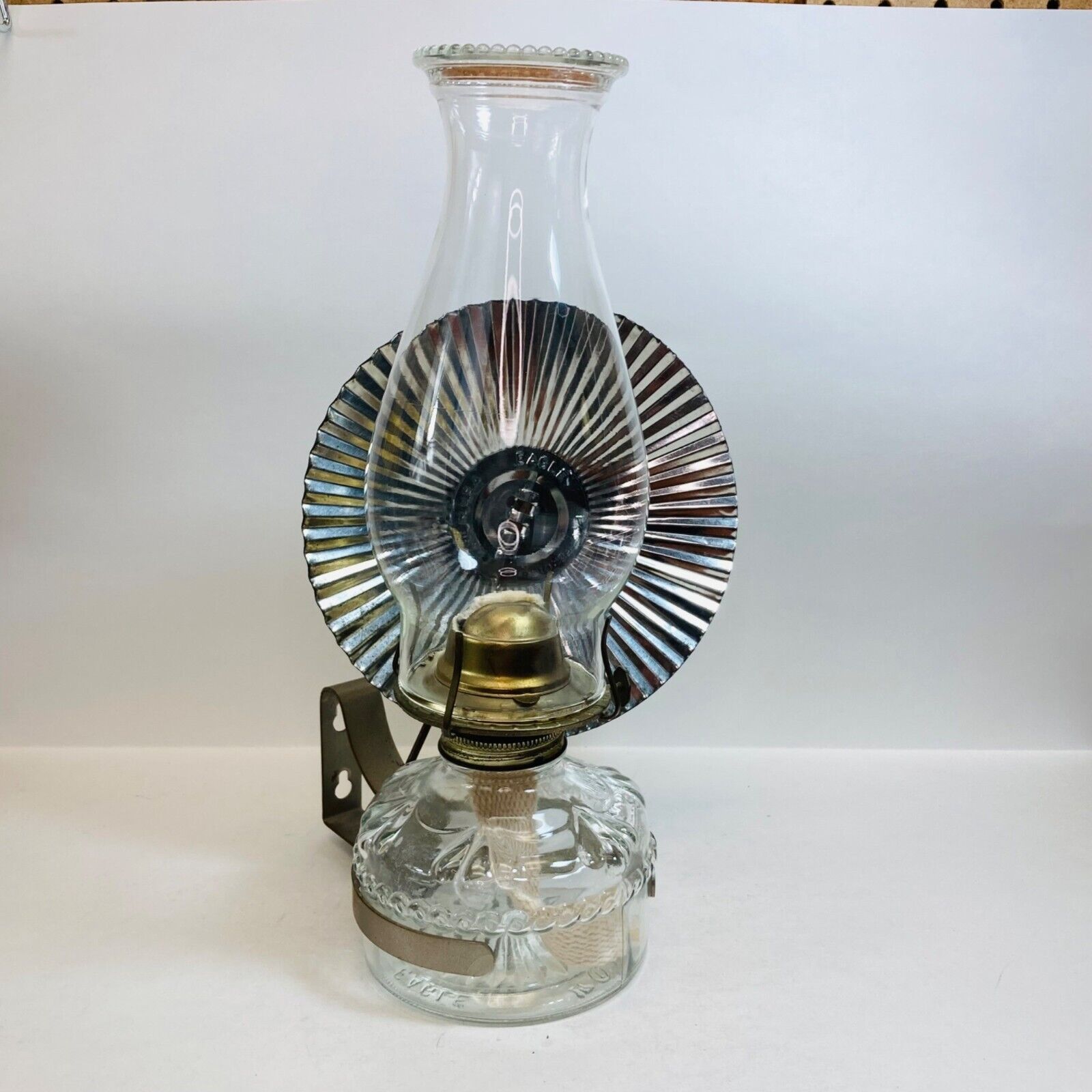 Antique Eagle Oil Lamp Reflector Glass Aluminum Chimney As is 13 x 6.5 inches