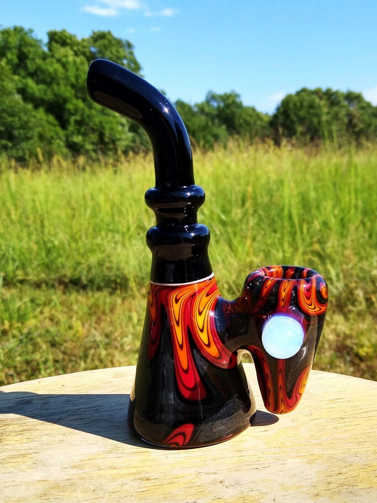 Fire Armor Linework Glass Tobacco Stand Up Cavalier Pipe