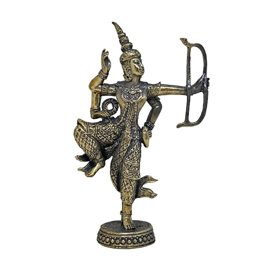 Lord Rama Bow Chakra Vishnu Avatar Siamese Ramayana Hindu Murti Brass Statue 