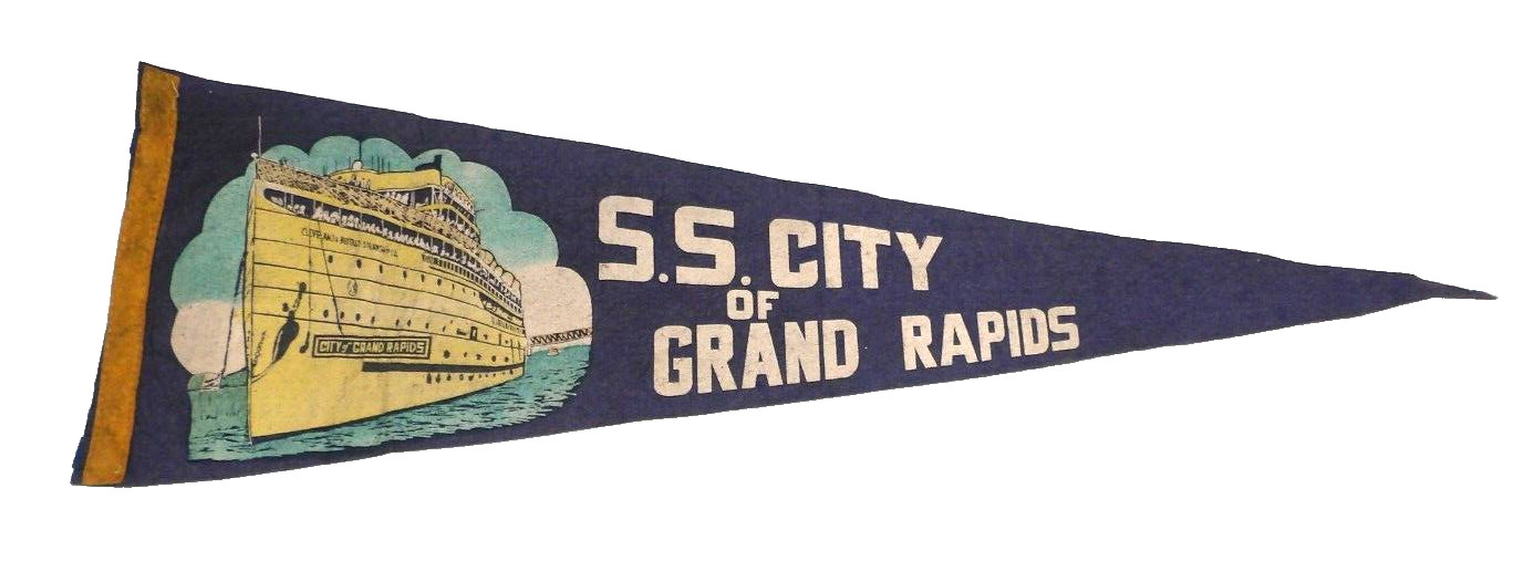 S.S. City of Grand Rapids Steamship vintage blue felt FLAG wall hanging 8 x 26\