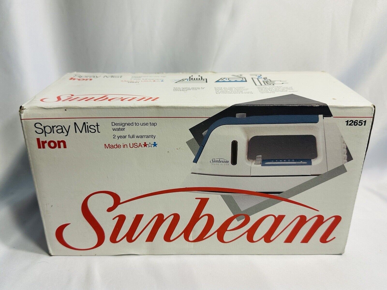 Vintage Sunbeam Spray Mist Iron NOS Uses Tap Water Model 12651 Made In USA