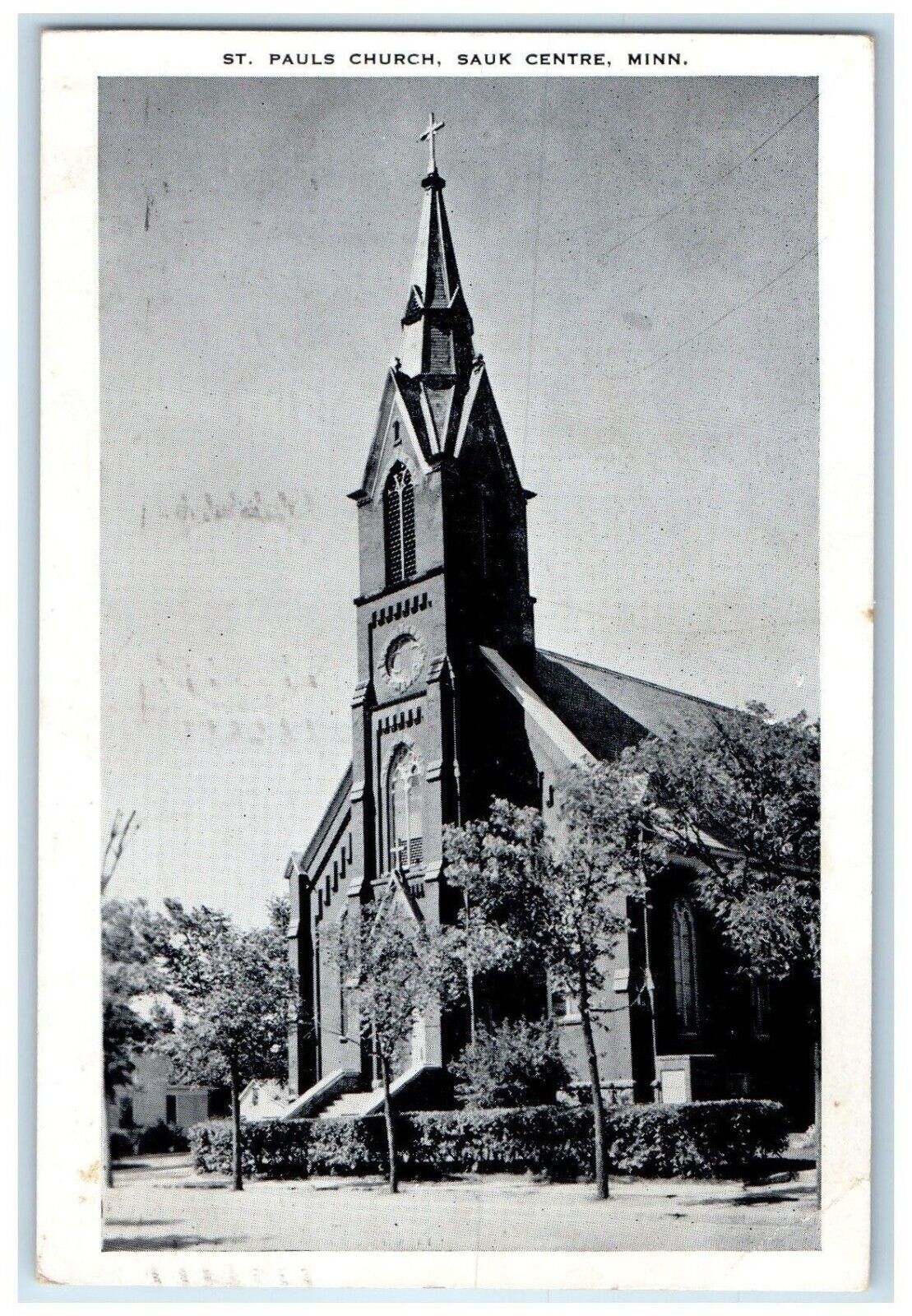 c1930's St. Paul's Church Scene Street Sauk Centre Minnesota MN Vintage Postcard
