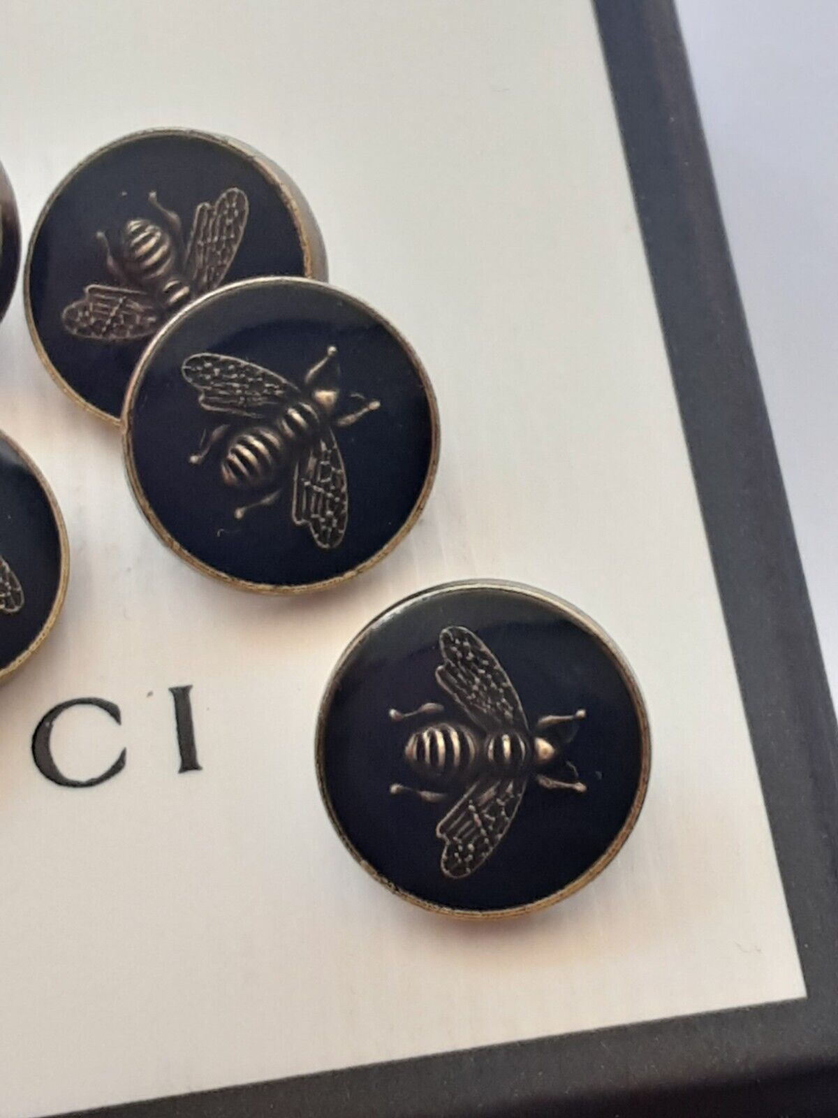 Set of  7 Gucci  BUTTONS   navy blue   bees 14 mm 0,5 inch